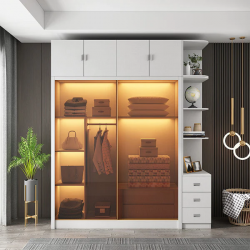 Tủ quần áo cánh nhôm kính lùa có đèn LED trang trí hiện đại TQA26