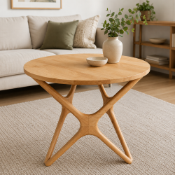 Bàn trà cafe, bàn sofa tiếp khách mặt tròn chân sao gỗ tự nhiên BSF01