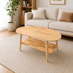 Bàn sofa 2 tầng chữ D gấp gọn gỗ tự nhiên cho phòng khách BSF04