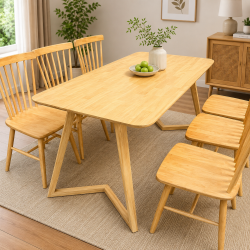 Bàn ăn chữ nhật gỗ tự nhiên chân chữ V BA02
