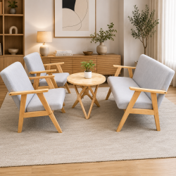 Ghế sofa gỗ tự nhiên đệm bọc vải hiện đại GSF01