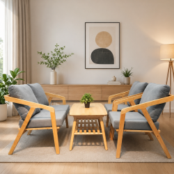 Ghế sofa Katana gỗ tự nhiên đệm bọc vải hiện đại GSF02