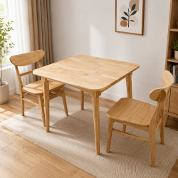 Bàn ăn vuông 80cm chân tròn gỗ tự nhiên BA09