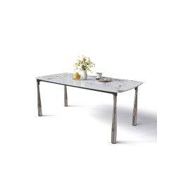 Bàn ăn chân sắt mạ giả inox, mặt đá ceramic NT190 BA06-D