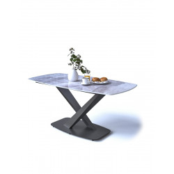 Bàn ăn chân đế thép tấm, mặt đá ceramic NT190 BA08-D