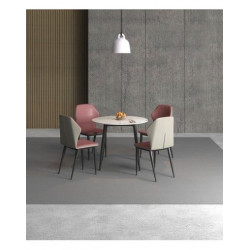 Bàn ăn tròn chân sắt mặt đá ceramic D90 NT190 BA01T-D09