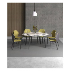 Bàn ăn mặt tròn xoay bằng đá ceramic D150, chân sắt NT190 BA01T-D15