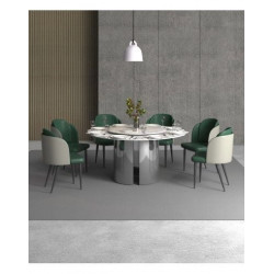 Bàn ăn mặt tròn xoay đá ceramic D150, chân inox tấm NT190 BA09T-D15
