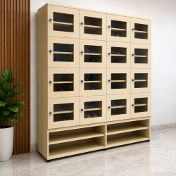 Tủ giày gỗ MDF 20 ngăn cánh kính cho văn phòng giá xưởng TJ-20KSL