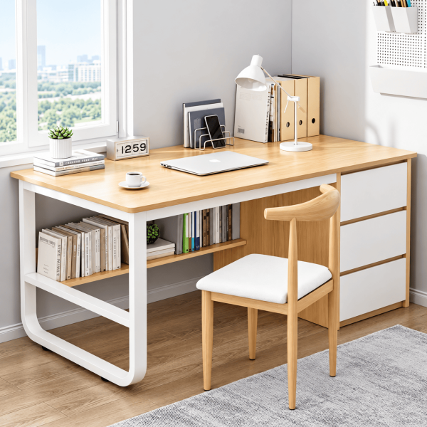 Bàn làm việc, bàn học chân sắt mặt gỗ MDF BSG01 hiện đại (giá chưa có ghế)