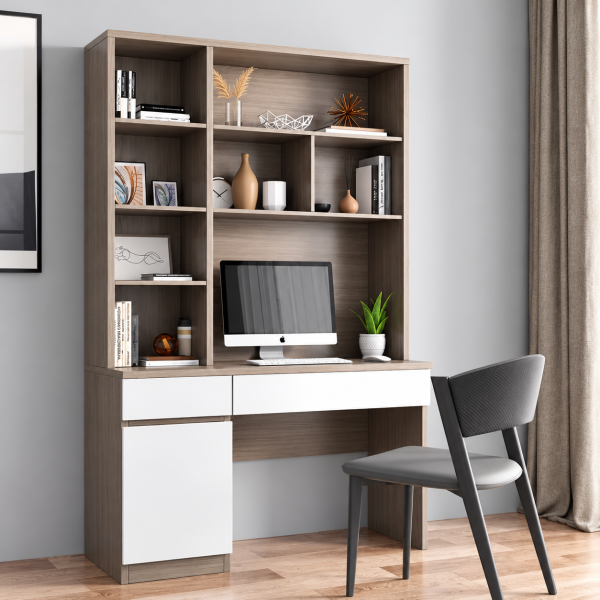 Bàn học, làm việc liền giá sách gỗ MDF hiện đại BLG05